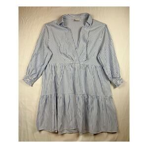 Zara Blue and White Striped Tiered Mini Dress Sz S